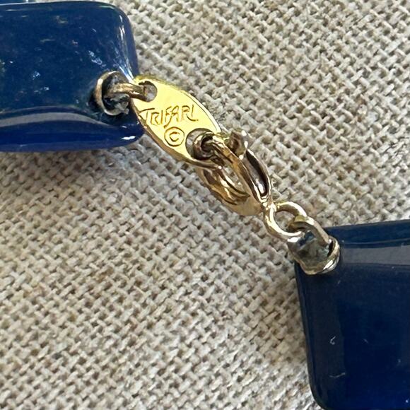 Vintage Navy Blue Square Beaded Trifari Necklace 16 Inch - Picture 8 of 13